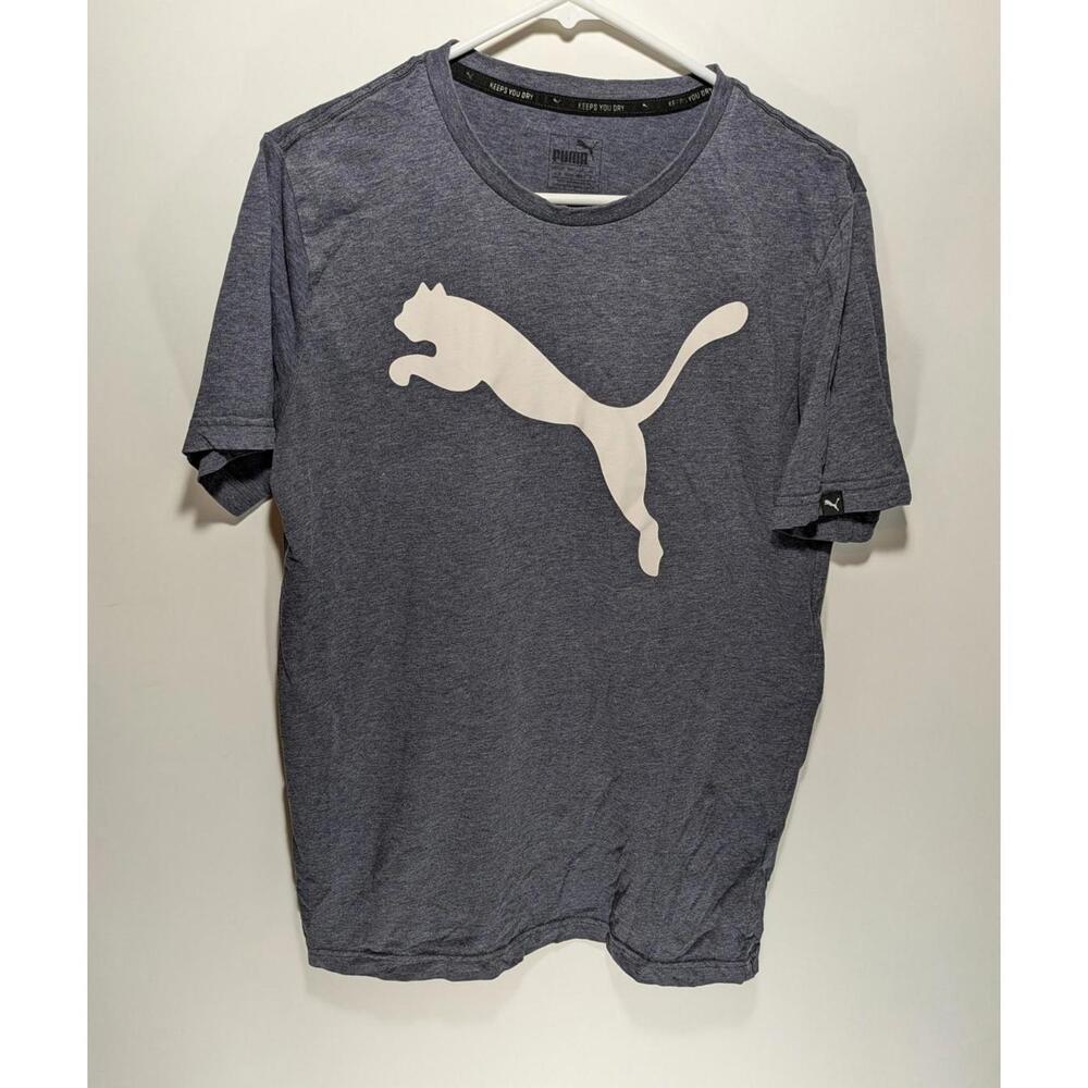 Mens Puma Graphic Gray Short Sleeve Pullover T-Shirt Big Logo U.S.P. Size Medium